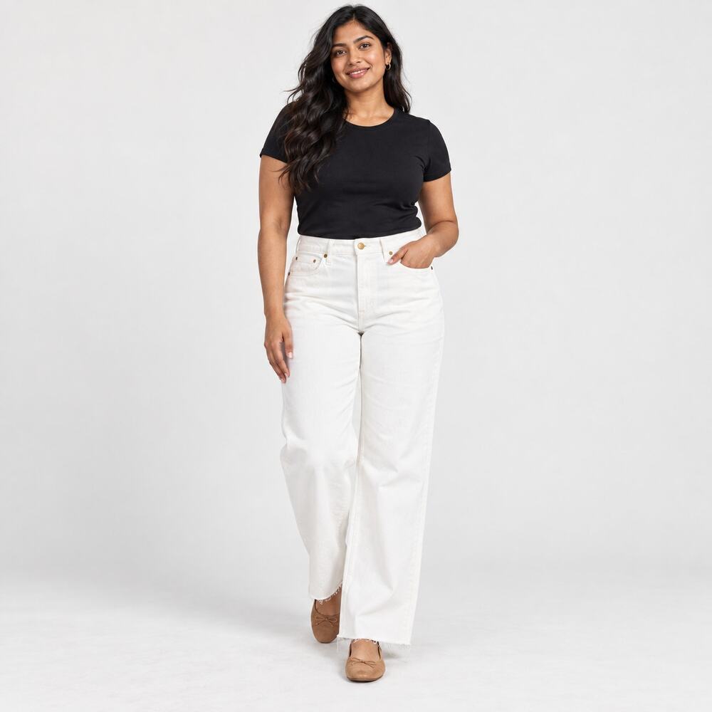 J.Crew Jeans WMNS 31T White Curvy Slim Wide Leg High Rise Raw Hem Modern Preppy